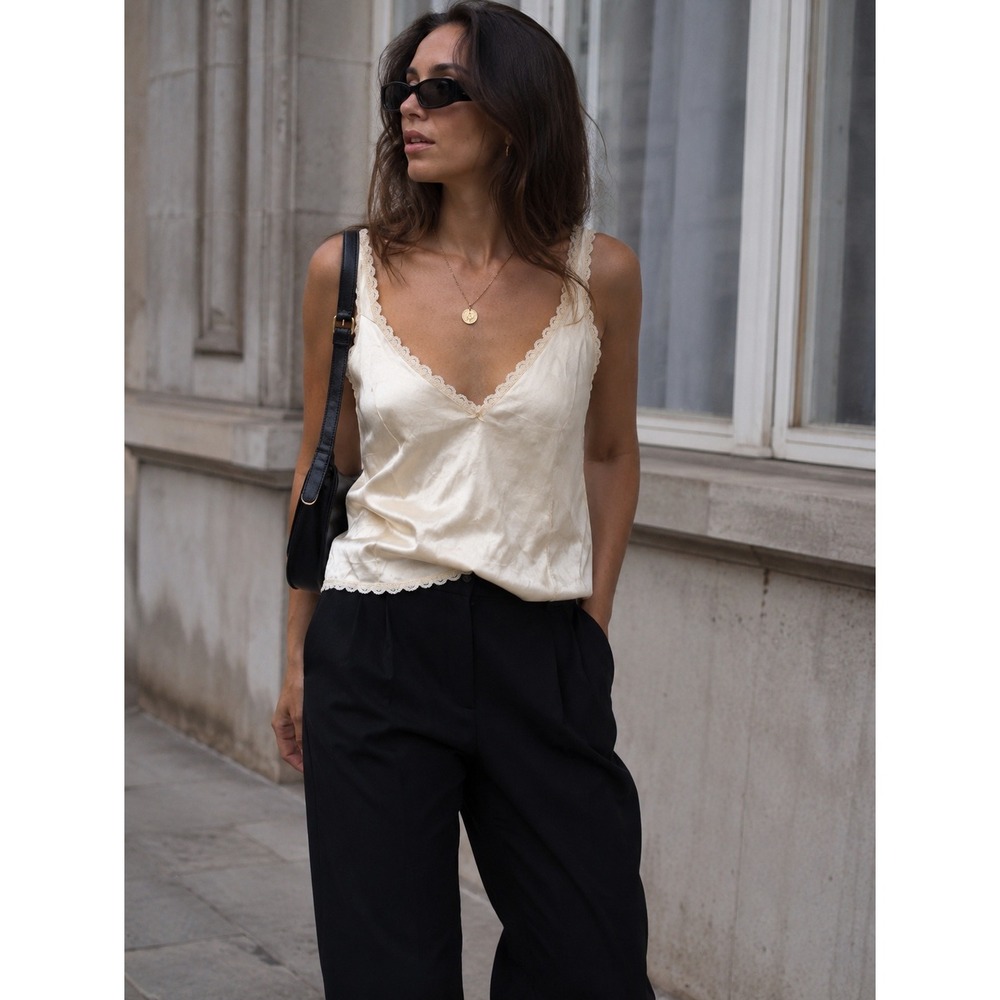 Vintage Warners Perfect Measure Cream Lace Trim Camisole Top Ivory- S